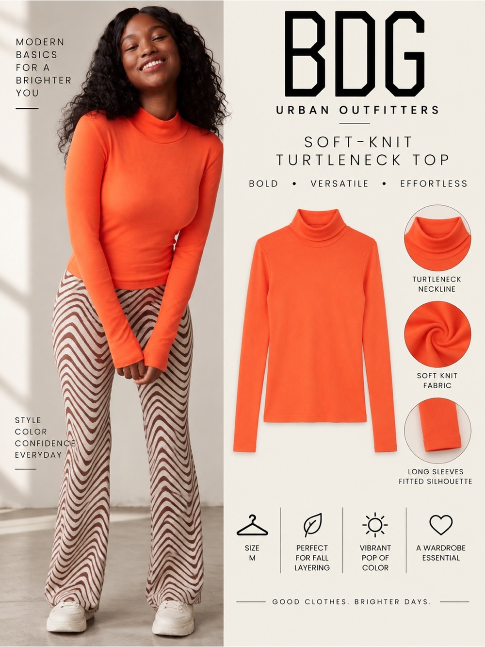 BDG Urban Outfitters Orange Soft Knit Turtleneck Top Size M NWT